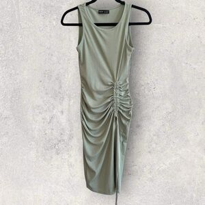 Cinch‎ Front Sage Green Ruched Bodycon Sleeveless Dress